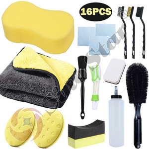 car cleaning tool Kit 16 pcs tire shine wax pad dispenser bottle wash sponge ceramic nano coating clothCar detailing brush set