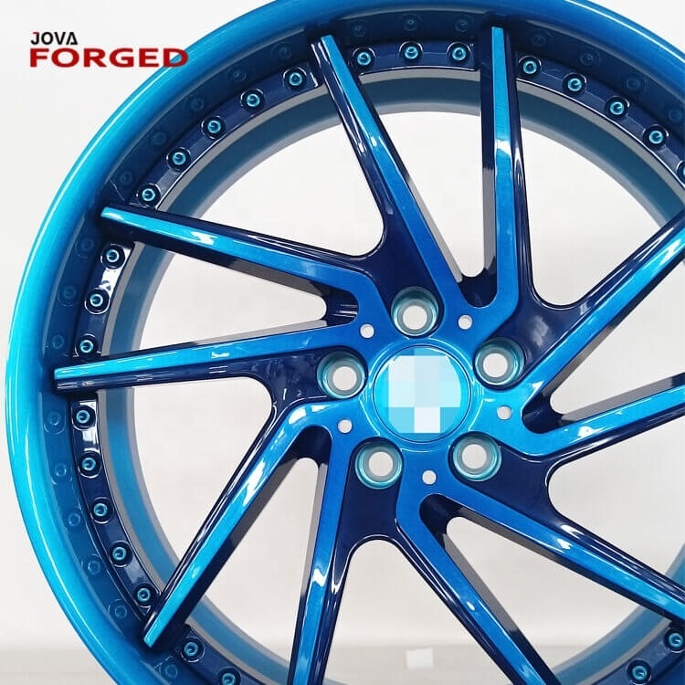 Deep Dish 2 Piece Forged Passenger Car Wheels 18 In Alloy Rims 5x112 Blue Wheels For Bmw