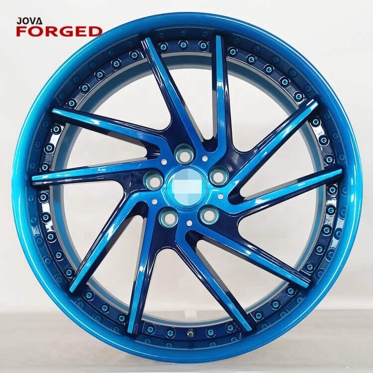 Deep Dish 2 Piece Forged Passenger Car Wheels 18 In Alloy Rims 5x112 Blue Wheels For Bmw