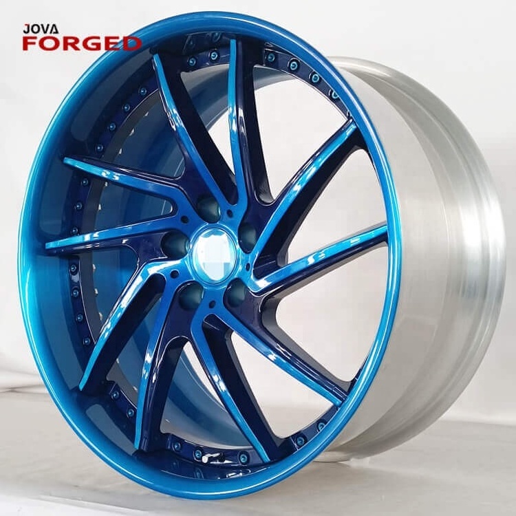 Deep Dish 2 Piece Forged Passenger Car Wheels 18 In Alloy Rims 5x112 Blue Wheels For Bmw