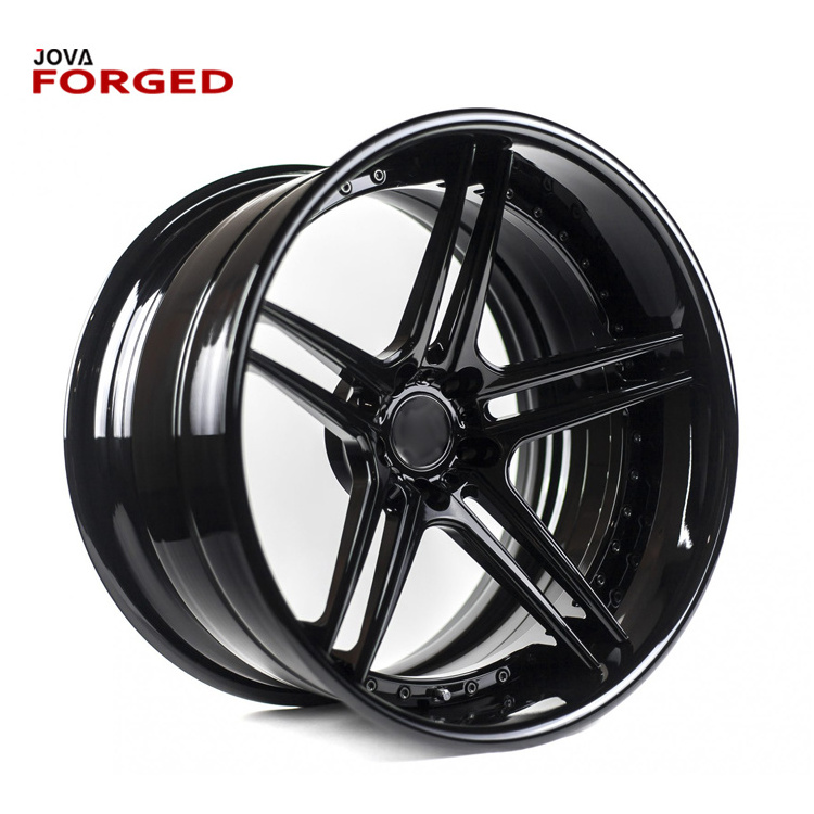 Glossy Black Wheel 5 Spokes in 2 Pieces Alloy Rim 5 Lugs