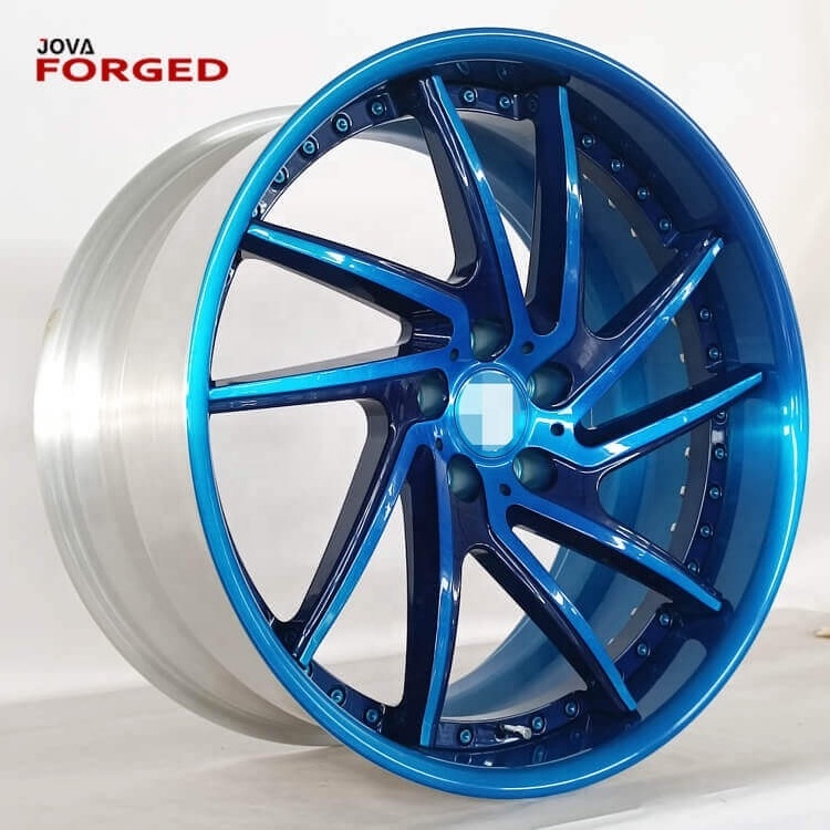 Deep Dish 2 Piece Forged Passenger Car Wheels 18 In Alloy Rims 5x112 Blue Wheels For Bmw