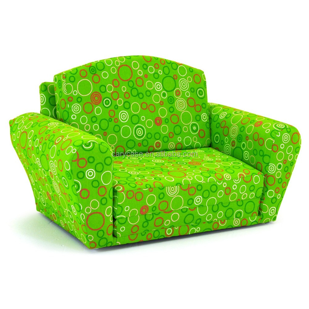 Green foam chair for kids , foldable circle kids beanbag sofa chair, stretchable and folding seat