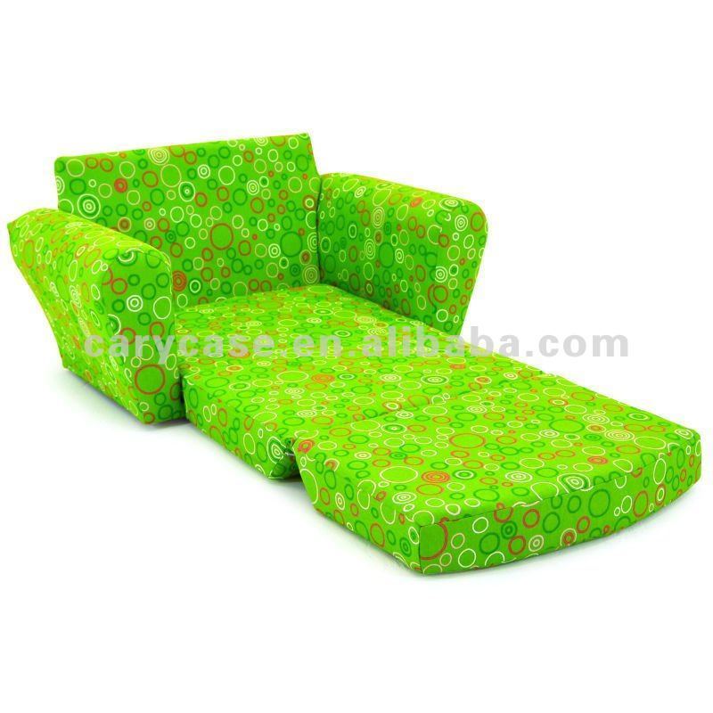 Green foam chair for kids , foldable circle kids beanbag sofa chair, stretchable and folding seat