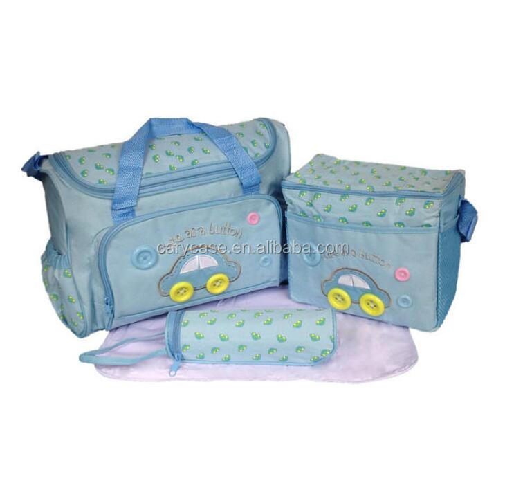 4PCS car PATTERN MATERNITY BABY CHANGING BAG DUFFEL HOLDALL Oilcloth BAG BABY DIAPER CLEAN LIGHT LARGE HANDBAG