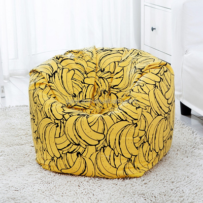 yellow banana shape large bean bag lounger, big overstuffed living room sofa chairs