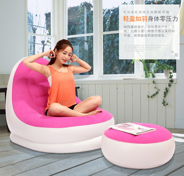 blue pink green home outdoor inflatable stool sofa lazy inflatable sofa with footstool set