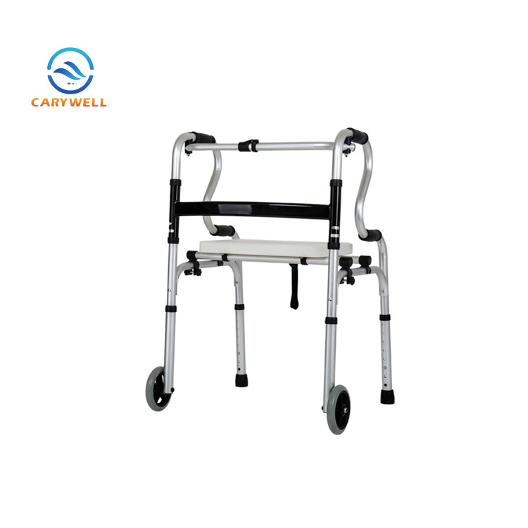 Height Adjustable Frame 4 Leg Walker Folding Walker With Seat