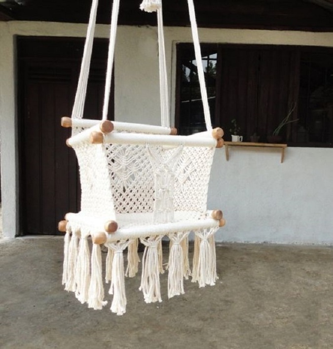 Handmade Macrame Baby Swing Hammock Crib Indoor and Outdoor Outdoor Furniture 100% Cotton Ropes & Wood Sigle Person Carton 10pcs