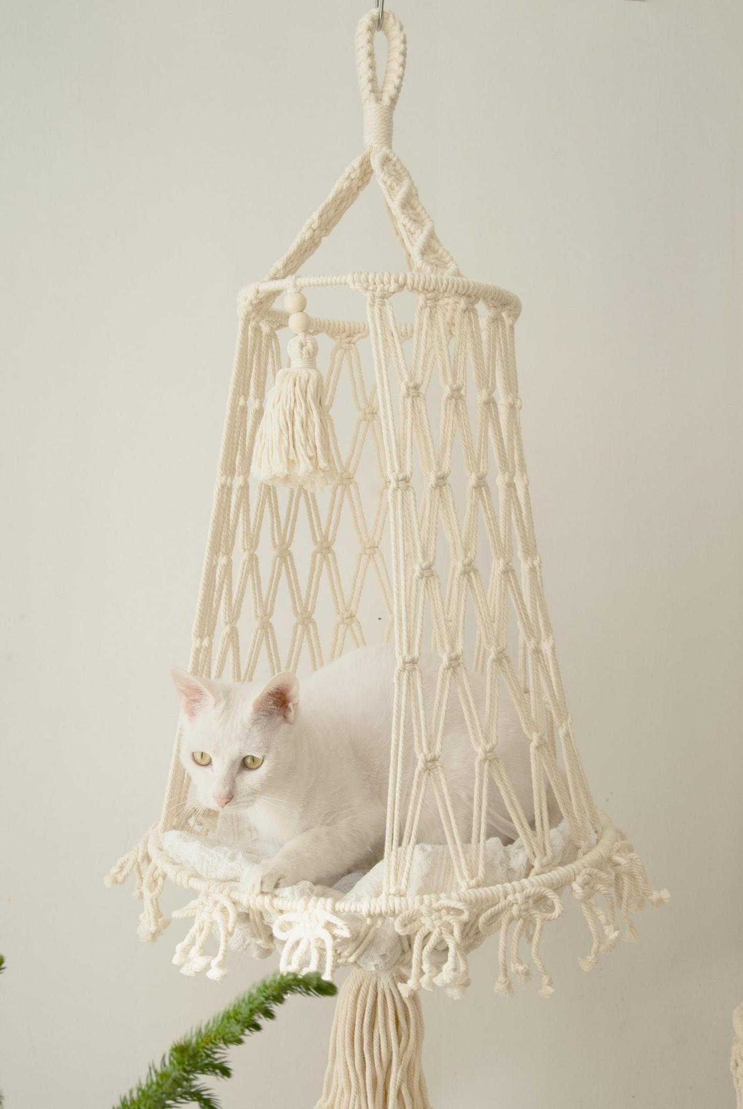 Boho Macrame Cat Hammock Swing Bed for Cat