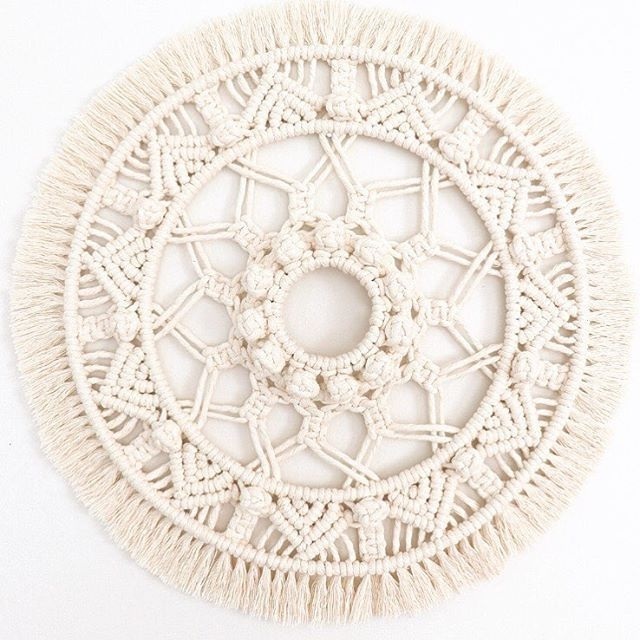 Boho White Mandala Tapestry Flat round Woven Macrame Wall Hanging Decor for Home Decor