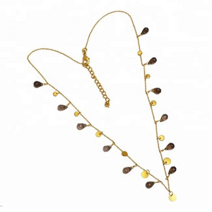 Gold Plated 925 Sterling Silver Roundel Beads Smoky Quartz Gold Plated Silver Necklace