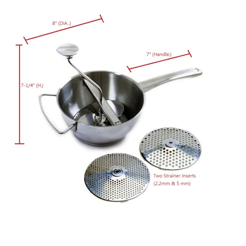 18/8 Stainless Steel Food Mill, Vegetable Mill, Manual Food Grinder Rotary, Tomato Potato Mill Masher