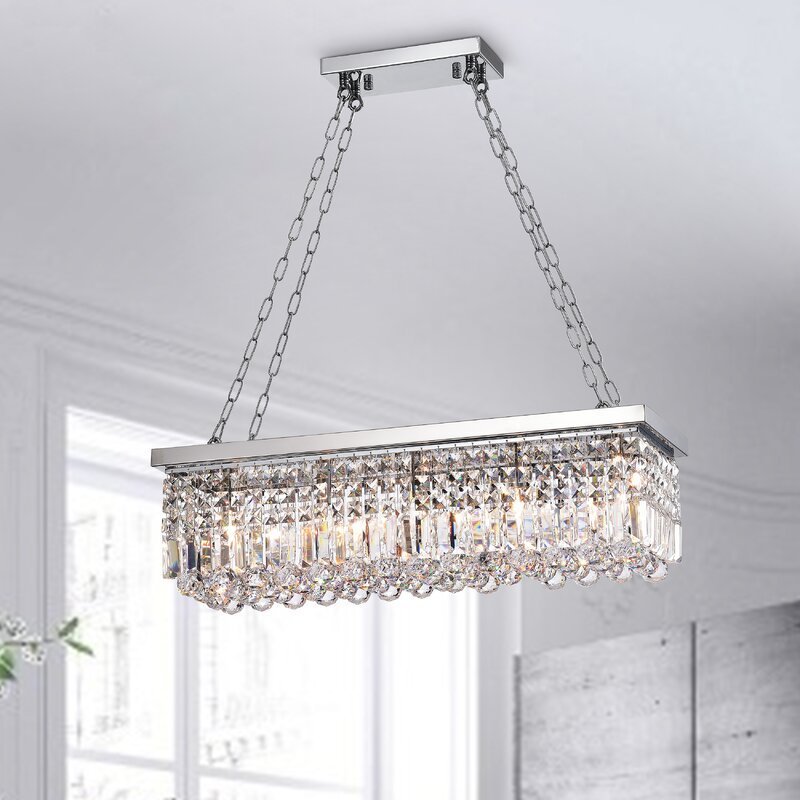 Source Modern Rectangular Crystal Chandeliers Raindrop Rectangle Pendant Ceiling Light Fixture for Kitchen Island Dining Room