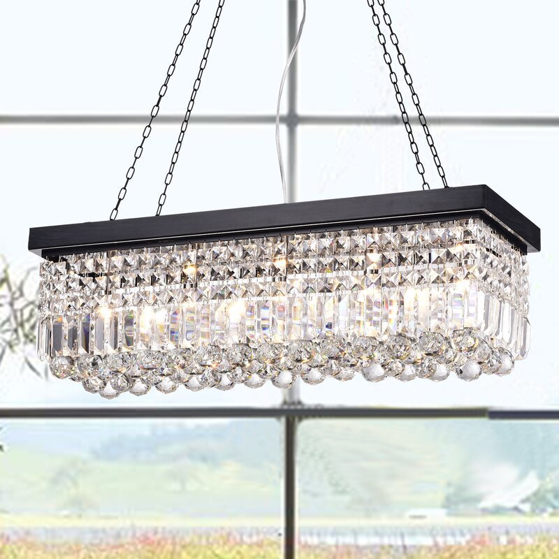 Source Modern Rectangular Crystal Chandeliers Raindrop Rectangle Pendant Ceiling Light Fixture for Kitchen Island Dining Room