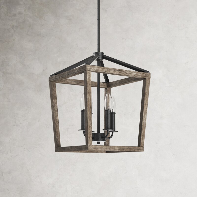 Rustic Chandelier Light with Oak Wood and Iron Finish Farmhouse Lighting Fixtures for Indoor