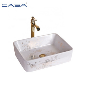 Gold Flowers Bathroom Porcelain Sink Modern Luxury Art Wash Basin