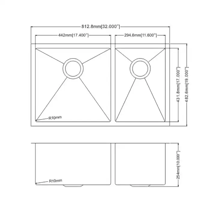 European Modern Undermount Double Bowl Kitchen Sink Stainless Steel