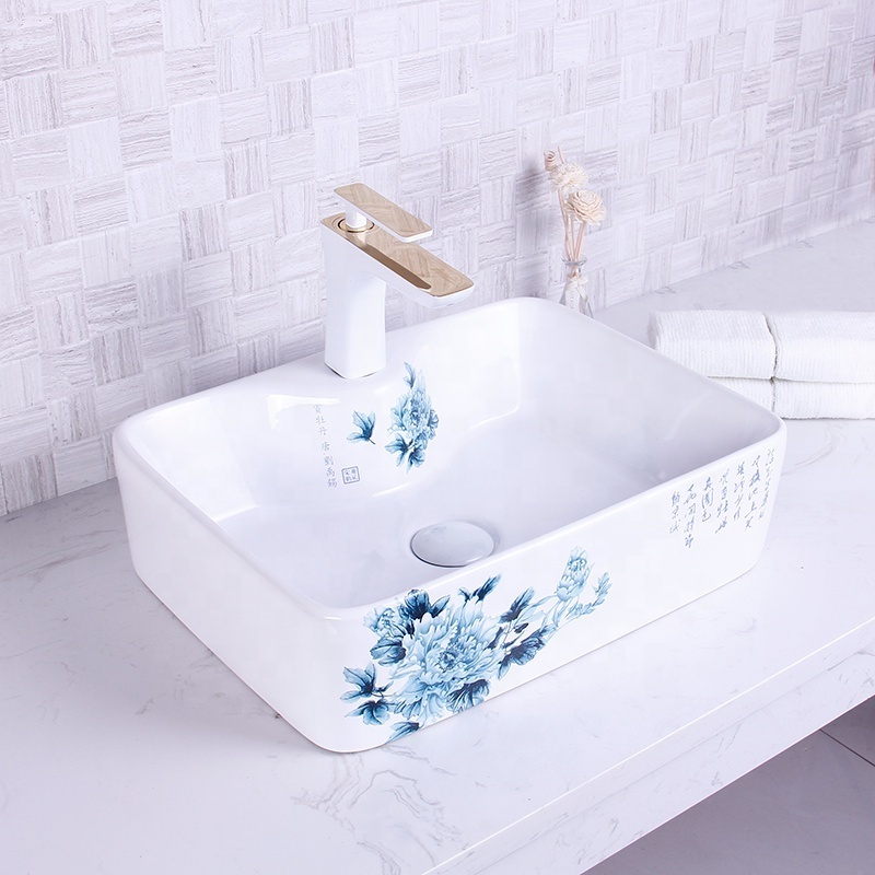 Gold Flowers Bathroom Porcelain Sink Modern Luxury Art Wash Basin