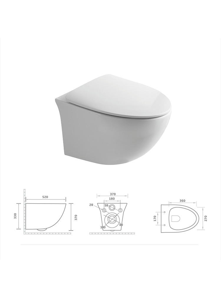 High Quality Round Bathroom P Trap Rimless Wc Water Closet Ceramic Wall Hung Toilet