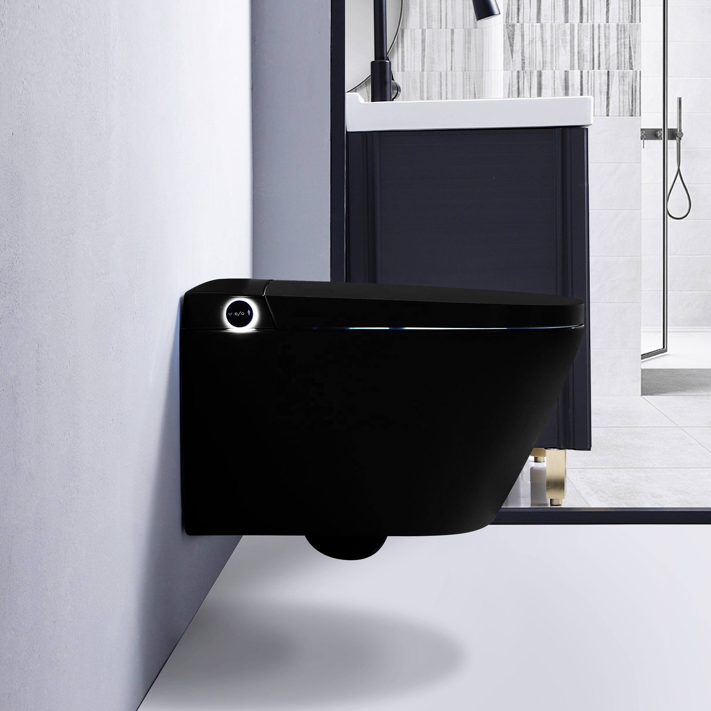 Modern Seat Heating Black Ceramic Automatic Intelligent Wc Bidet Smart Wall Hung Toilet