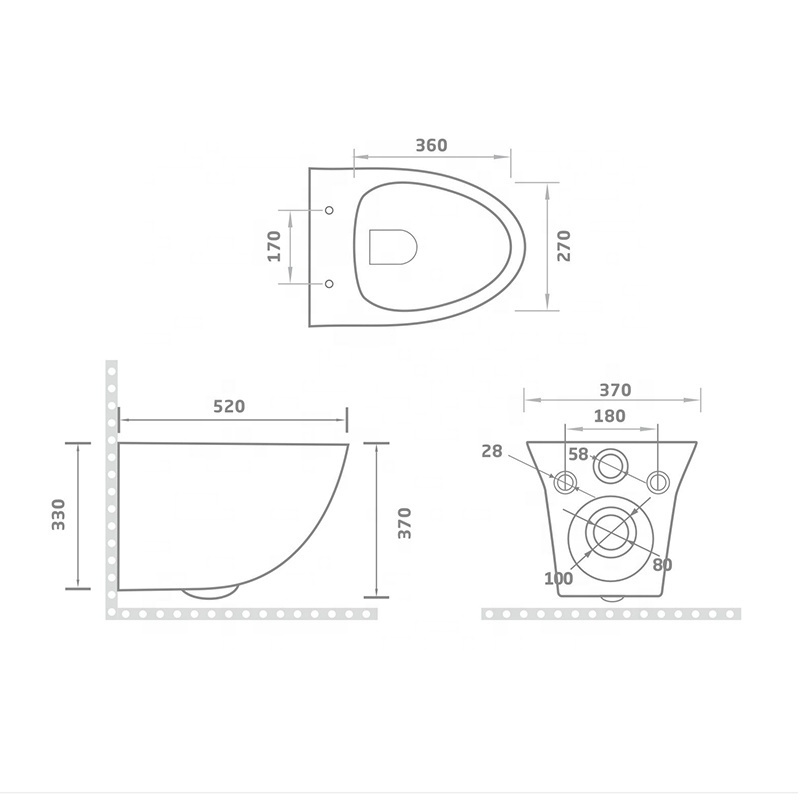 High Quality Round Bathroom P Trap Rimless Wc Water Closet Ceramic Wall Hung Toilet