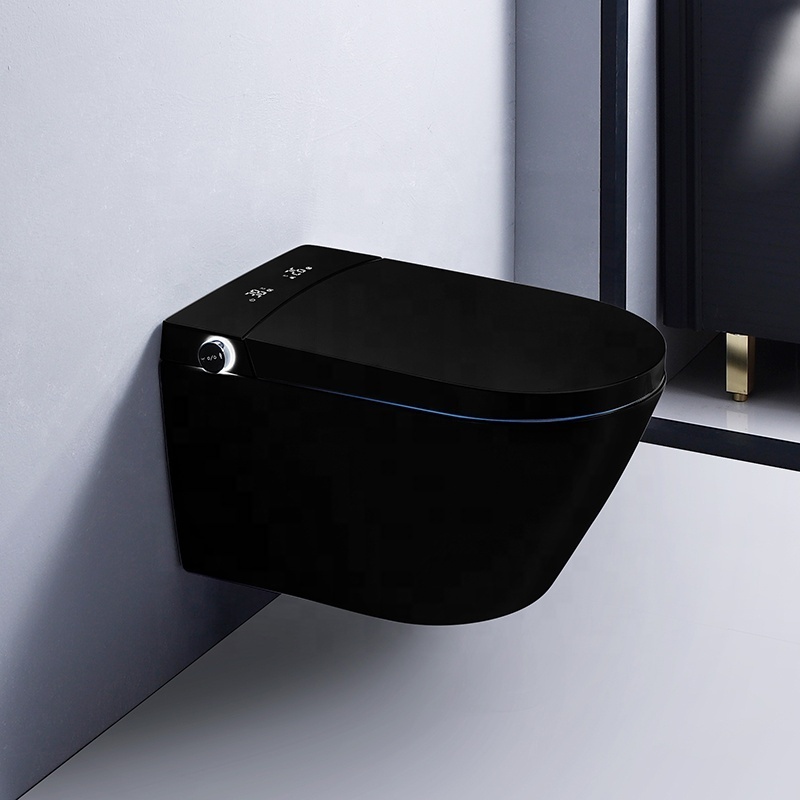 Modern Seat Heating Black Ceramic Automatic Intelligent Wc Bidet Smart Wall Hung Toilet