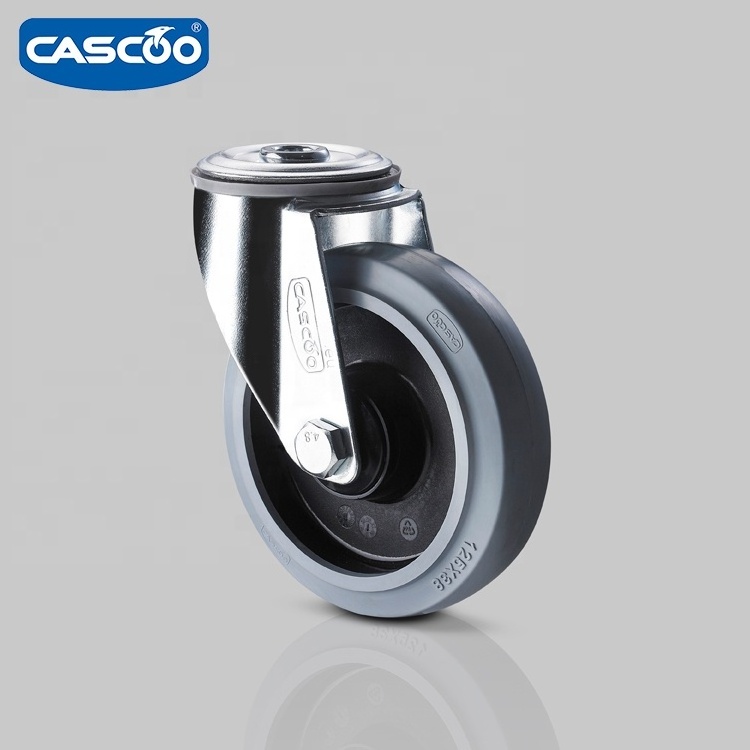 CASCOO European standard stainless steel castors Elastic Rubber caster wheel for food industry and rack trolleys