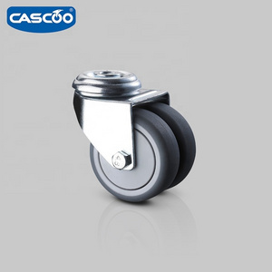 CASCOO european type swivel twin thermoplastic rubber wheels caster 75mm for aircraft meal trolley and medical caster