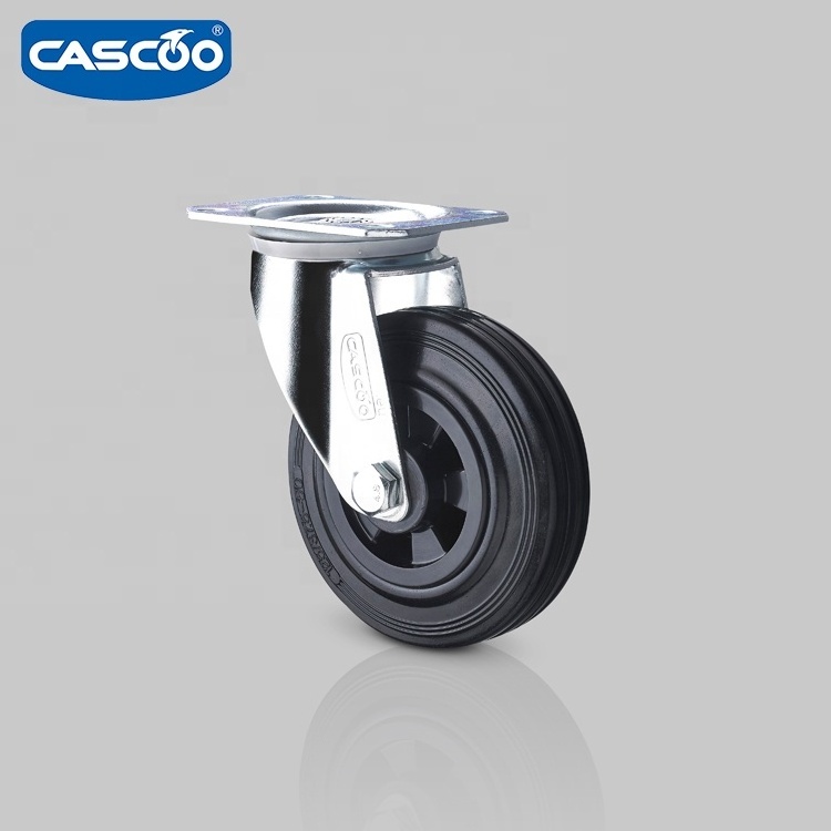 CASCOO 125/37.5 50 black solid rubber drywall cart trolley casters wheel with stopper for dustbins