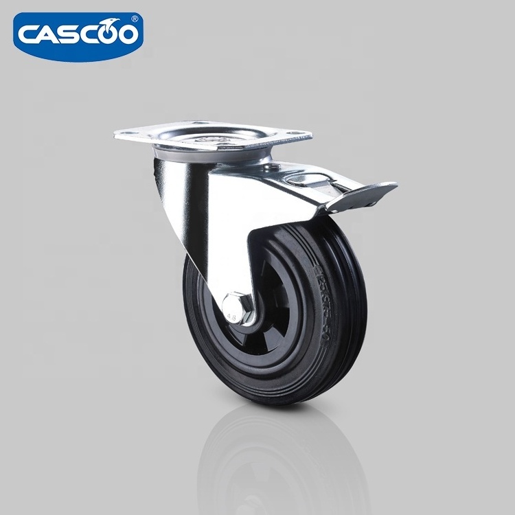 CASCOO 125/37.5 50 black solid rubber drywall cart trolley casters wheel with stopper for dustbins