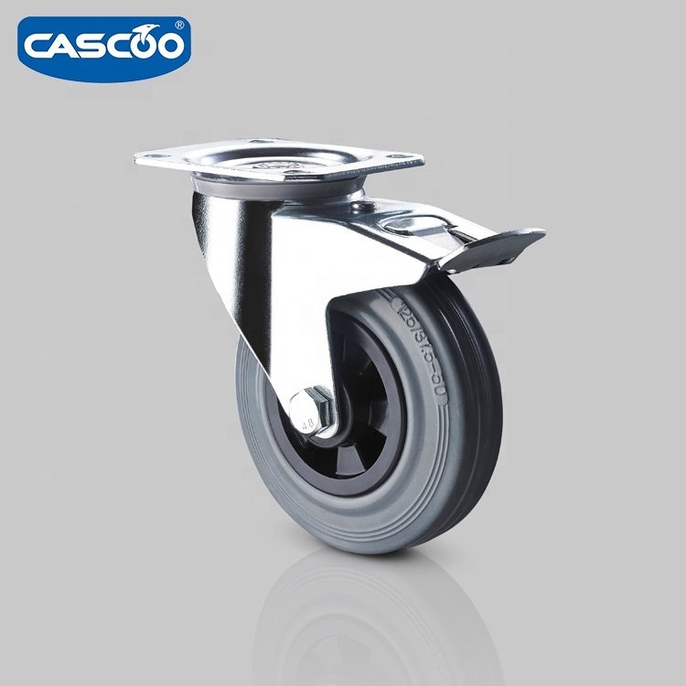 CASCOO 125/37.5 50 black solid rubber drywall cart trolley casters wheel with stopper for dustbins