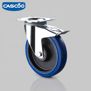 CASCOO 8 inch blue elastic industrial abrasive rubber caster wheels for trolley