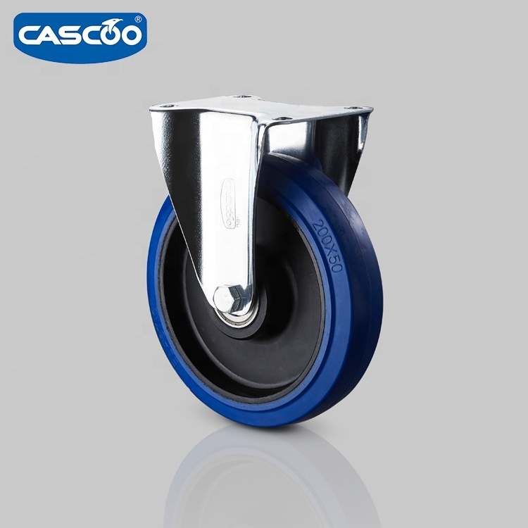 CASCOO 8 inch blue elastic industrial abrasive rubber caster wheels for trolley