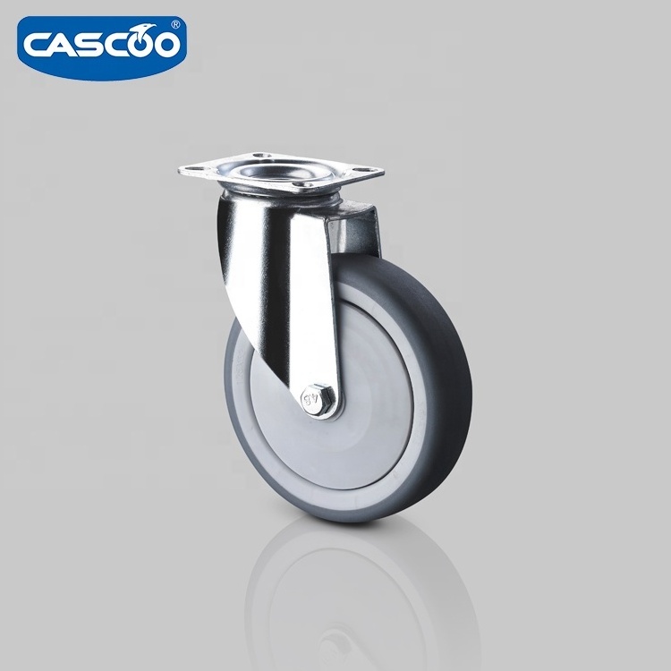 CASCOO polypropylene wheel core thermoplastic rubber tread fixed castor for  patient bed medical caster and trolley caster wheel