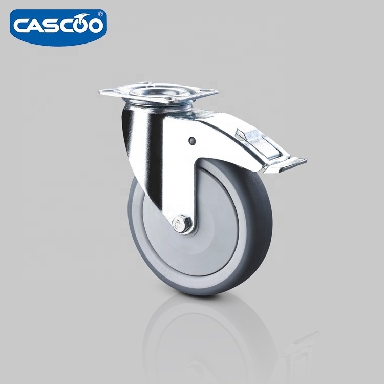 CASCOO polypropylene wheel core thermoplastic rubber tread fixed castor for  patient bed medical caster and trolley caster wheel