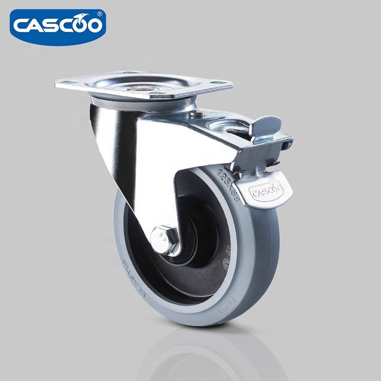 CASCOO European standard stainless steel castors Elastic Rubber caster wheel for food industry and rack trolleys