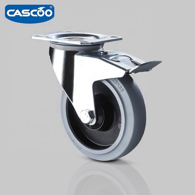 CASCOO European standard stainless steel castors Elastic Rubber caster wheel for food industry and rack trolleys