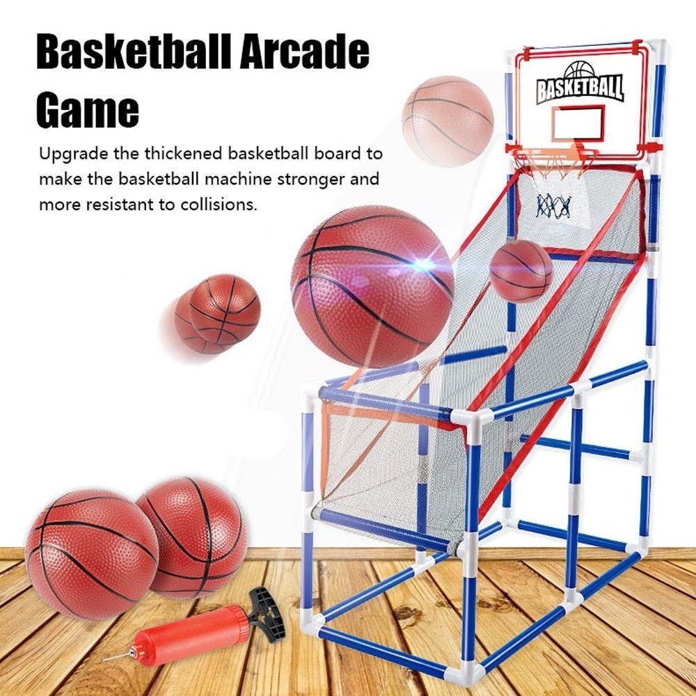 Basketball Arcade Game Indoor/Outdoor Sport Game Basketball Hoop Single Shot with 2 Basketballs Inflator for Children