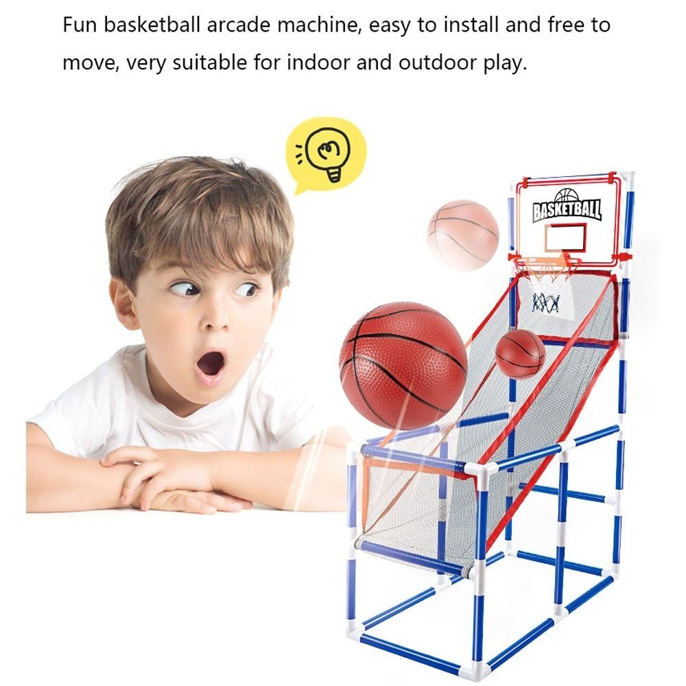 Basketball Arcade Game Indoor/Outdoor Sport Game Basketball Hoop Single Shot with 2 Basketballs Inflator for Children