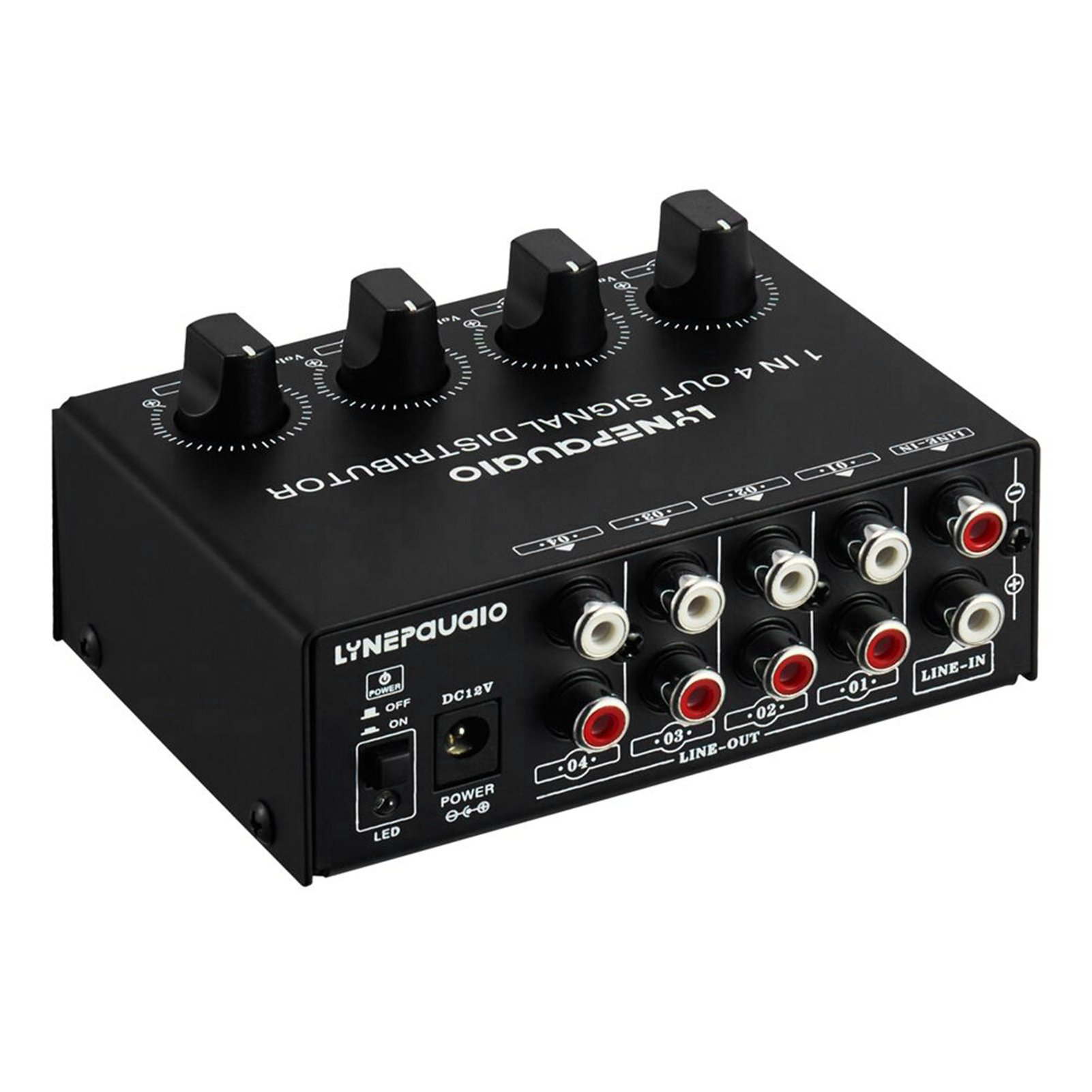 1-in-4-out Stereo Audio Amplifier Amp Signal Distributor 1 Channel Input 4 Channels Output RCA Interface Independent