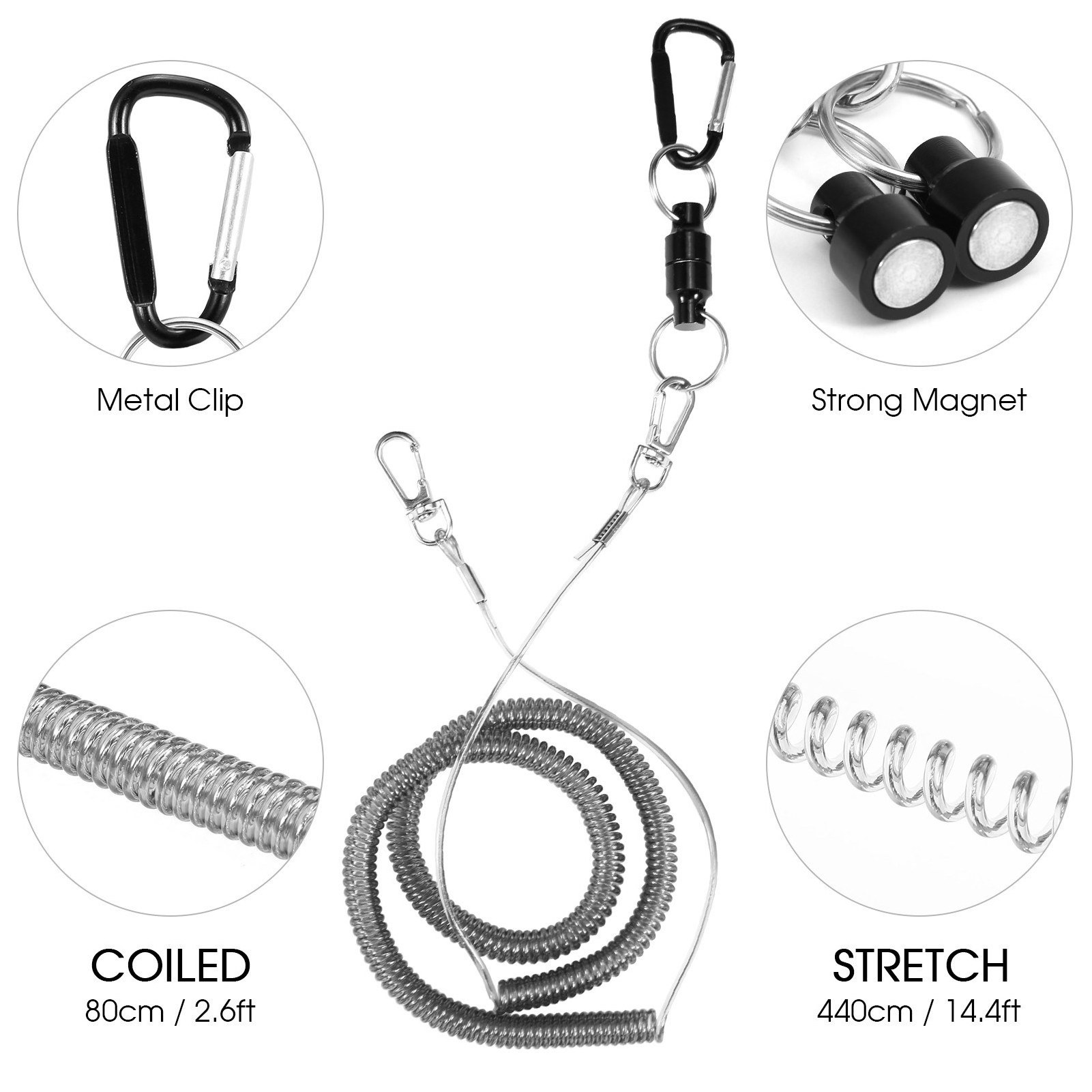 2pcs Magnetic Net Release Holder Keeper Landing Net Connector with Coiled Lanyard for Fly Fishing