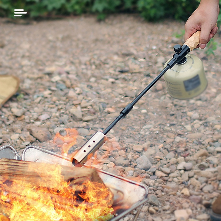 Wood Handle Camping Detachable GasTorch High Power Portable Burners Charcoal Burning Tool Picnic BBQ Cooking Flamethrowe