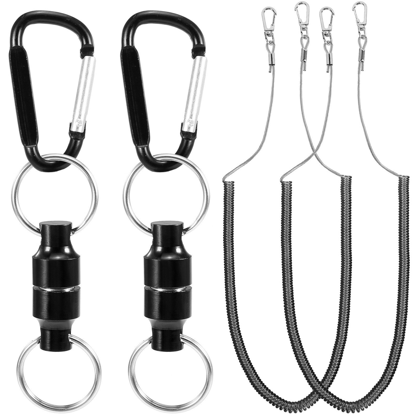 2pcs Magnetic Net Release Holder Keeper Landing Net Connector with Coiled Lanyard for Fly Fishing