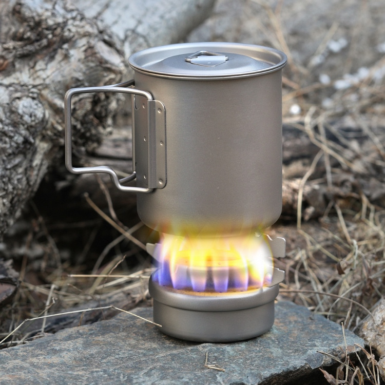 Portable Mini Titanium Alcohol Stove with Lid Cross Stove Stand Rack Outdoor Camping Hiking Backpacking Cooking Alcohol Stove