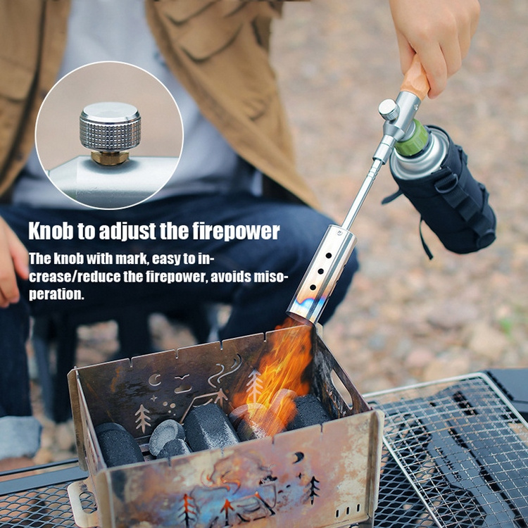 Wood Handle Camping Detachable GasTorch High Power Portable Burners Charcoal Burning Tool Picnic BBQ Cooking Flamethrowe