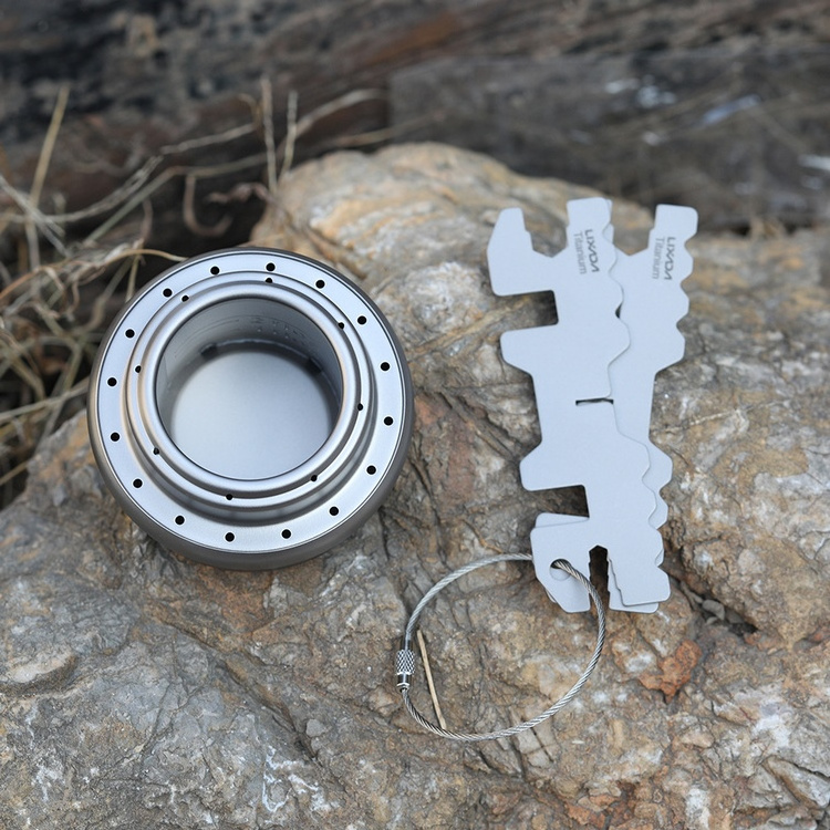 Portable Mini Titanium Alcohol Stove with Lid Cross Stove Stand Rack Outdoor Camping Hiking Backpacking Cooking Alcohol Stove