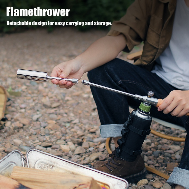 Wood Handle Camping Detachable GasTorch High Power Portable Burners Charcoal Burning Tool Picnic BBQ Cooking Flamethrowe