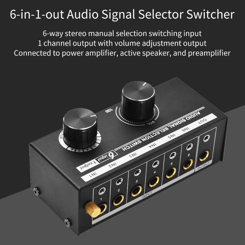 6-in-1-out Audio Signal Selector Switcher Audio Signal Selection Switch For Headphones and Speakers with Volume Control