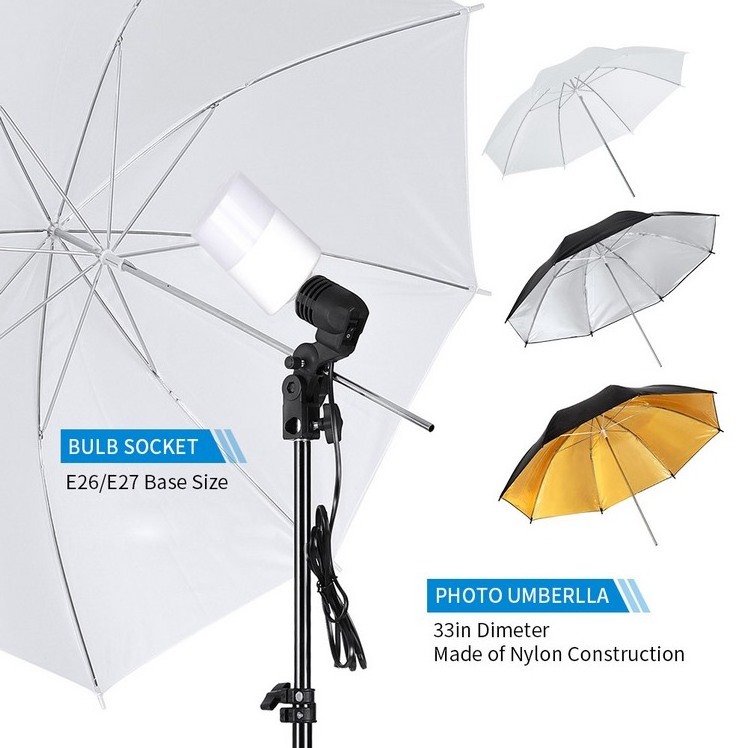 Professional Studio Photography Softbox Light Kit Including 50*70cm Softboxes/ Photography Umbrella/ 40W Light Bulbs/ 2M